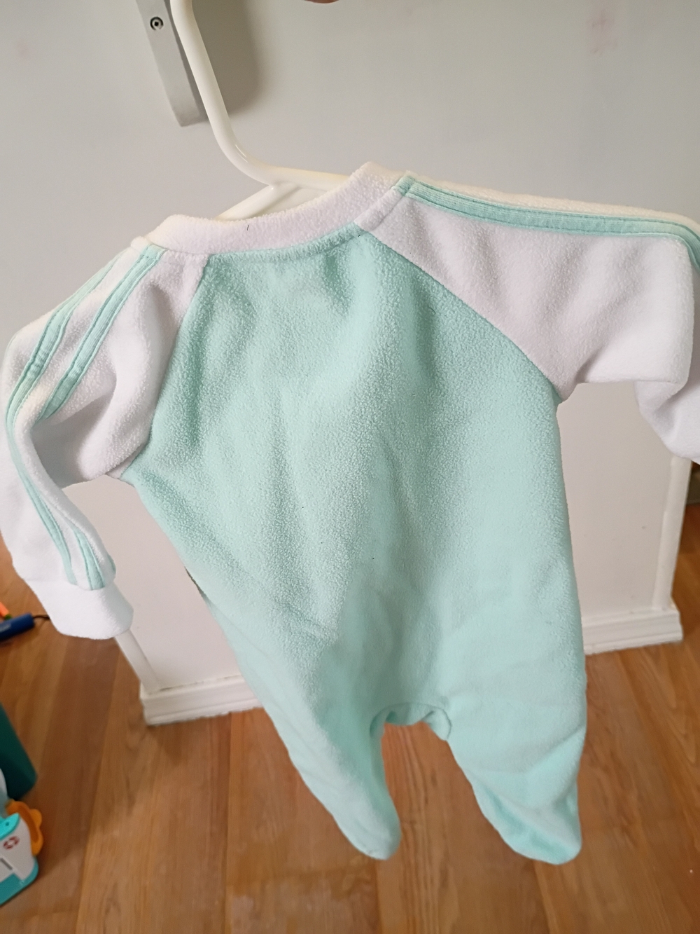 adidas Mint Green and White Fleece Footed One-Piece Romper - Picture 5 of 6